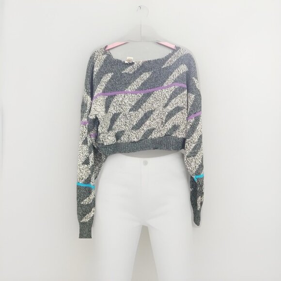 Michael Gerald Vtg 90s Multicolor Cropped Acrylic Geometric Sweater Size Large - Picture 1 of 4